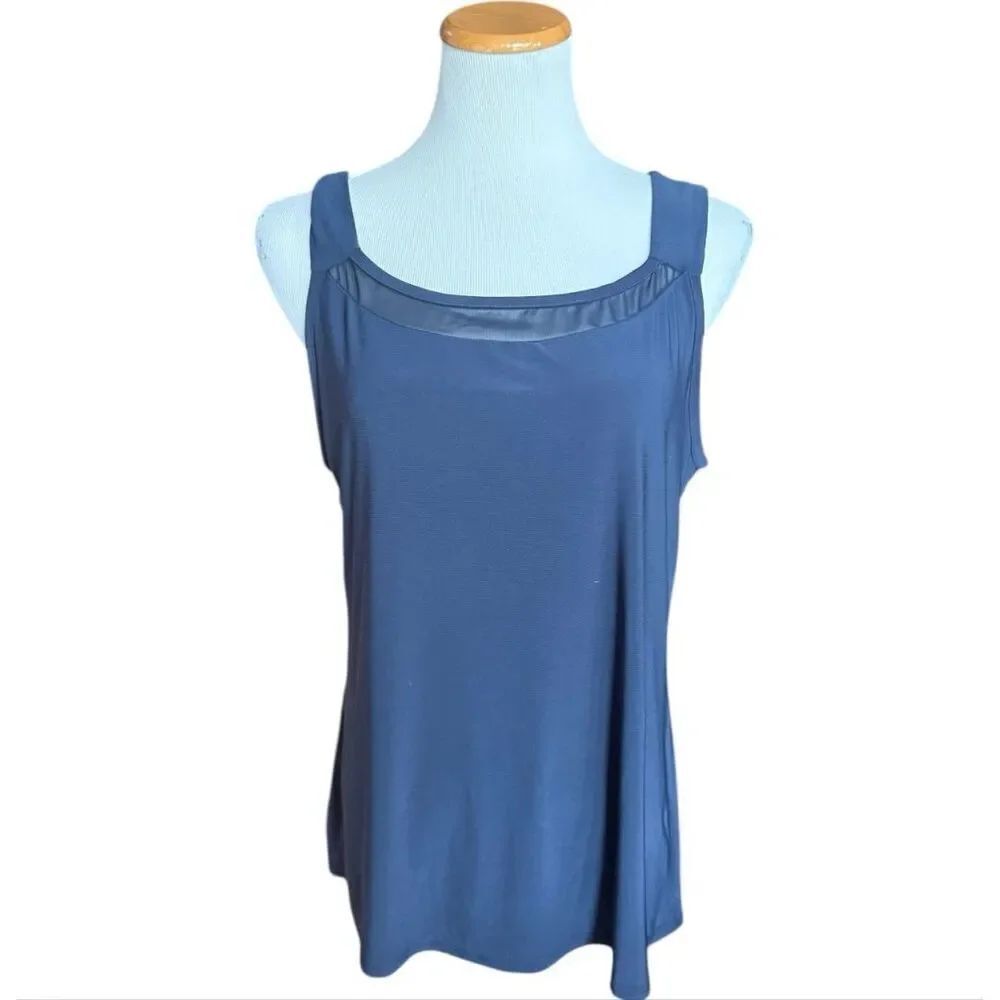 Womens Cato Navy Blue Mixed Media Sleeveless Tank Top Blouse - Sz L